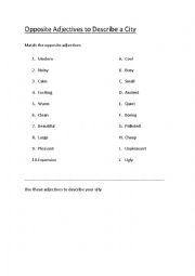 English Worksheet: opposite adjectives to descibe a city
