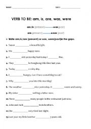 English Worksheet: Verb To Be