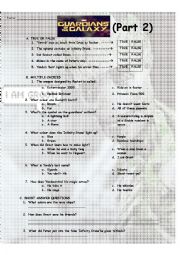 English Worksheet: Guardians of the Galaxy (Movie part 2) (With Answer Key)