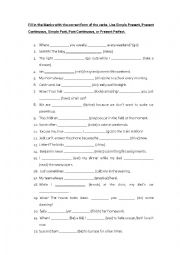 English Worksheet: Simple Present, Present Continuous, Past Continuous