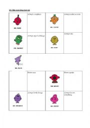 English Worksheet: mr men matching exercise