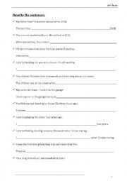 English Worksheet: Sentence Transformation - Verb Tenses