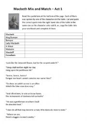 English Worksheet: Macbeth Mix and Match - Act 1