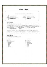 English Worksheet: a and an, singular and plural nouns and verb to be 