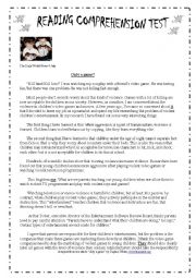 English Worksheet: Reading Comprehension test for baccalaureate students