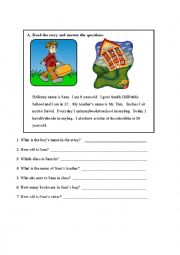 English Worksheet: reading activity