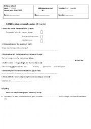 English Worksheet: mid term test 1st form