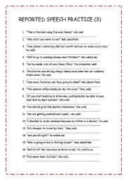 English Worksheet: REPORTED SPEECH PRACTICE 3