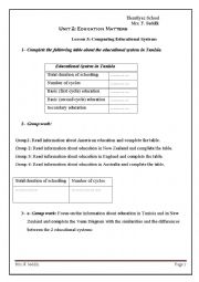 English Worksheet: comparing educational systems
