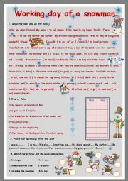 English Worksheet: Working day of a snowman.