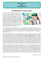 English Worksheet: Test - The importance of hosting foreigners