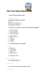 English Worksheet: Lion King Movie trivia