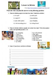 English Worksheet: Leisure activities in Britain (video)