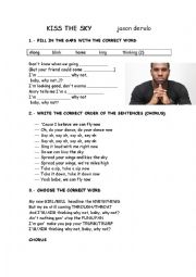 English Worksheet: kiss the sky by jason derulo