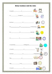 English Worksheet: daily routines and the time