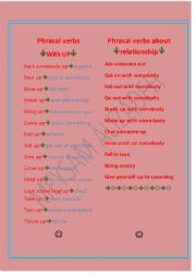 English Worksheet: phrasal verbs