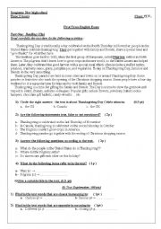 English Worksheet: thanksgiving exam