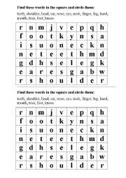 English Worksheet: Find the words (parts of the body)