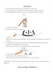 English Worksheet: One-cut 3D Christmas Cards