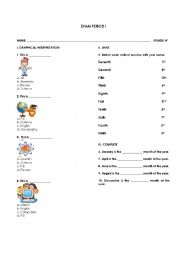 School subject, ordinal numebrs and the time