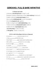 English Worksheet: Geround, Full and Bare infinitive 