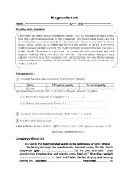 DIAGNOSTIC TEST FOR 9TH FORM STUDENTS