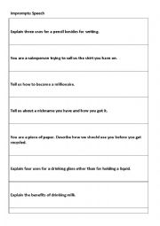 English Worksheet: Speaking activity, spontaneous speaking 