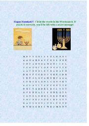 English Worksheet: Wordsearch for Chanuka