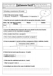 English Worksheet: End -Semester Test N1