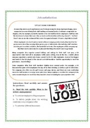 English Worksheet: READING : JOB SATISFACTION
