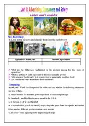 English Worksheet: organic food and GMF