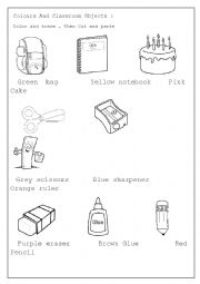 English Worksheet: Classroom Objects And Colors