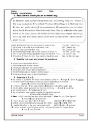 English Worksheet: Reading comprehension