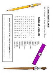 English Worksheet: School Wordsearch - Hidden message