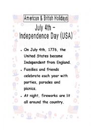 English Worksheet: July 4th Poster