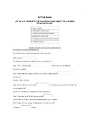 English Worksheet: at the bank