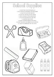 English Worksheet: Coloring the School Supplies
