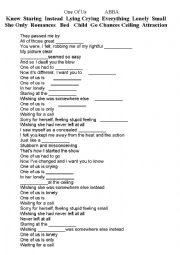English Worksheet: Abba - One of Us fill in