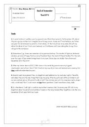 English Worksheet: End of Semester Test n 1 2nd form