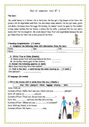 English Worksheet: 7 th form test n 1