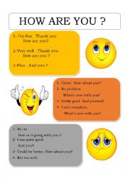 English Worksheet: ALL WAYS TO RESPOND TO HOW ARE YOU?