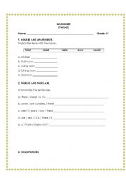 English Worksheet: TEST (Furniture, there is / there are, occupations, singular and plural nouns)