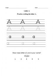 English Worksheet: Letter A Handwriting and Colouring