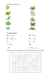 English Worksheet: Animals, discovery island unit3, write the names of the animlas