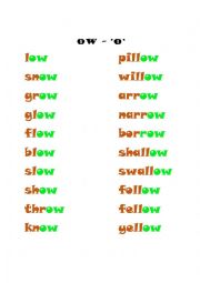 English Worksheet: Long vowel o -  ow