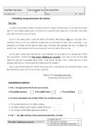 English Worksheet: 9th form end -of- semester test n 1
