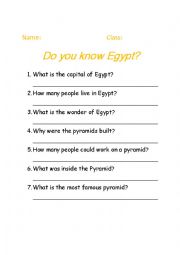 English Worksheet: Egypt Worksheet