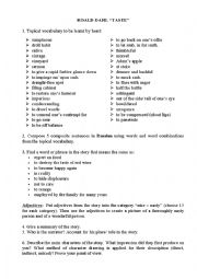 English Worksheet: Exercises for Roald Dahls story 