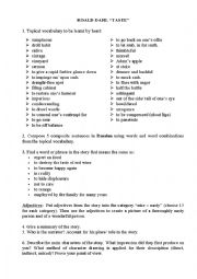 English Worksheet: Exercises for Roald Dahls story 