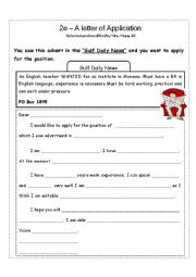 English Worksheet: a letter of application